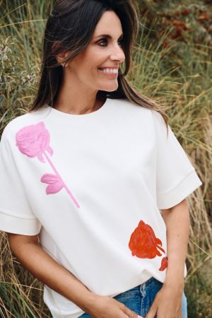 Rose sweatshirt met roos  Ecru/fusc