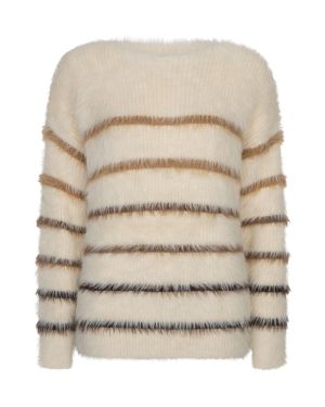 Fuzzy sweater & stripe crema/brown